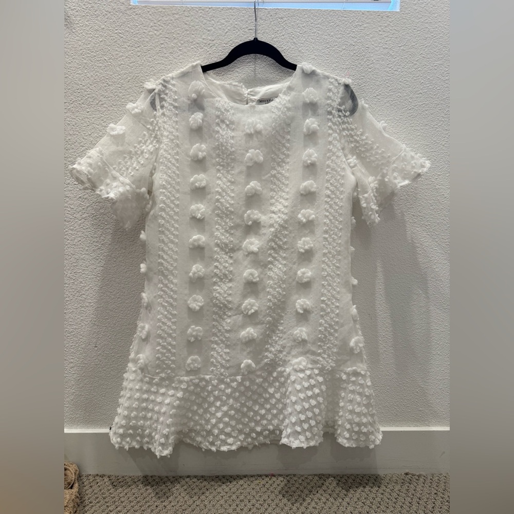 Miss Kelly 1999 white embellished flutted hem dress